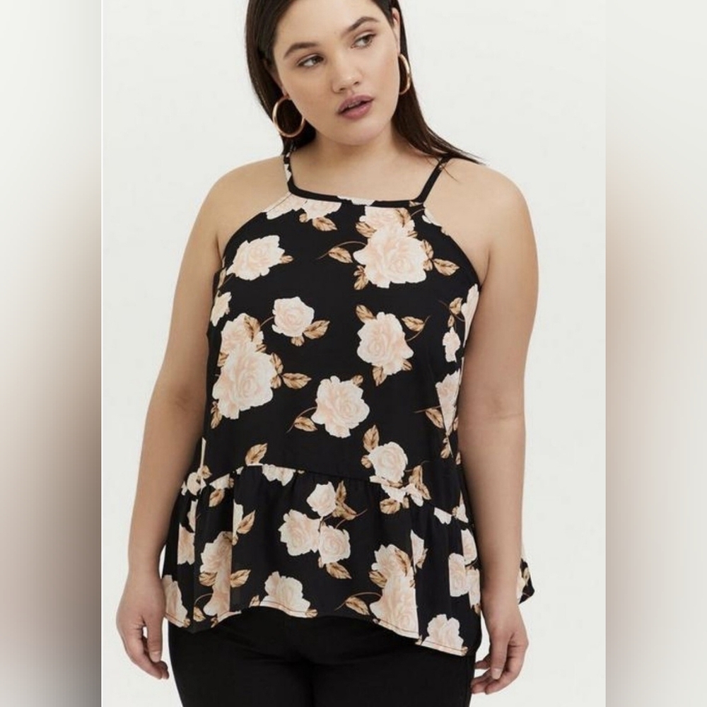 NWT Torrid Black Floral Georgette Drop Waist Halter Top - Size 2